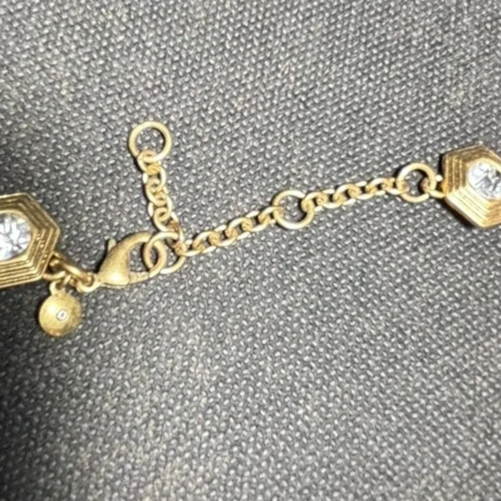 J.Crew Gold Tone Hexagon Crystal Statement Collar Necklace Adjustable Geometric